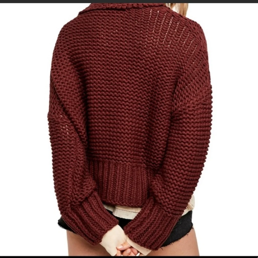 Free People Chunky Burgundy Knit Sweater